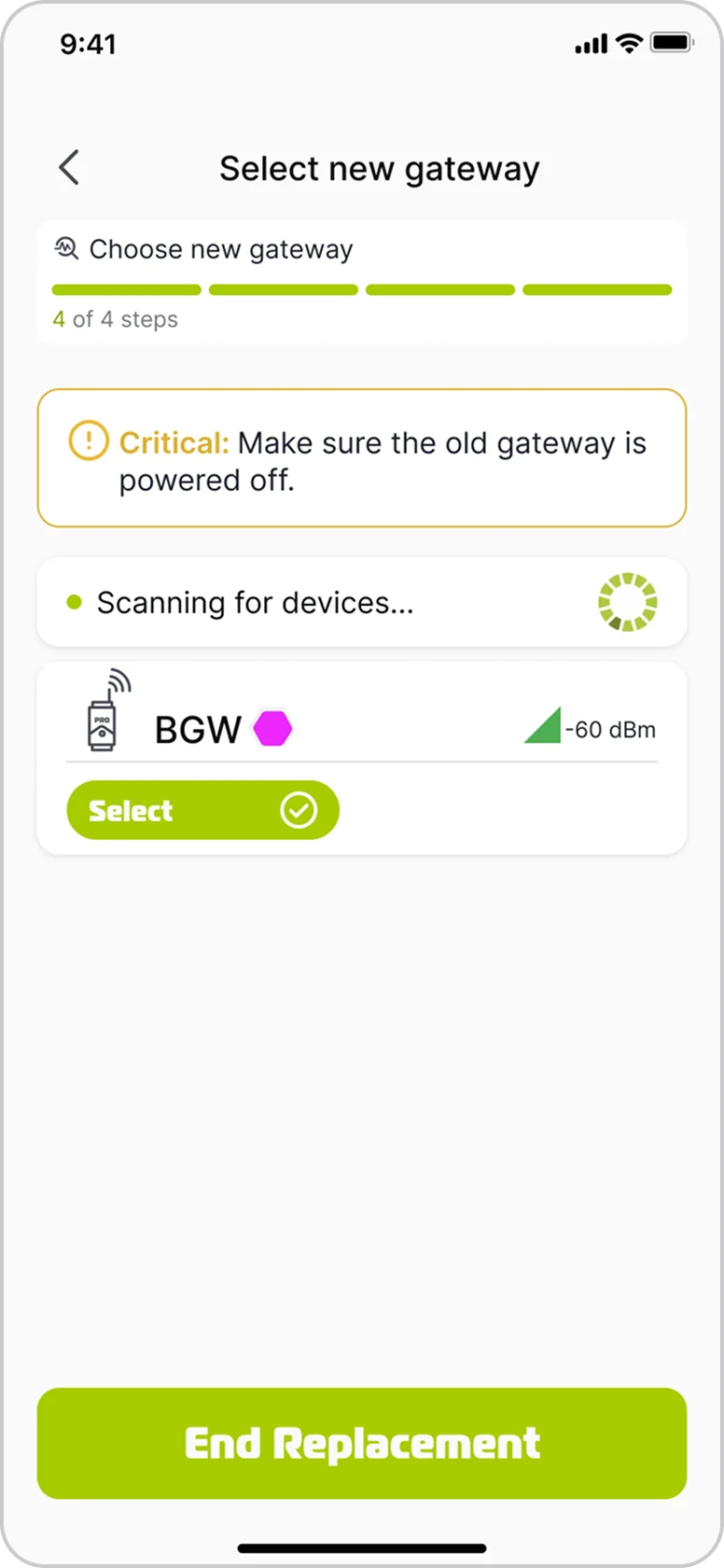 Select new gateway from list of available devices